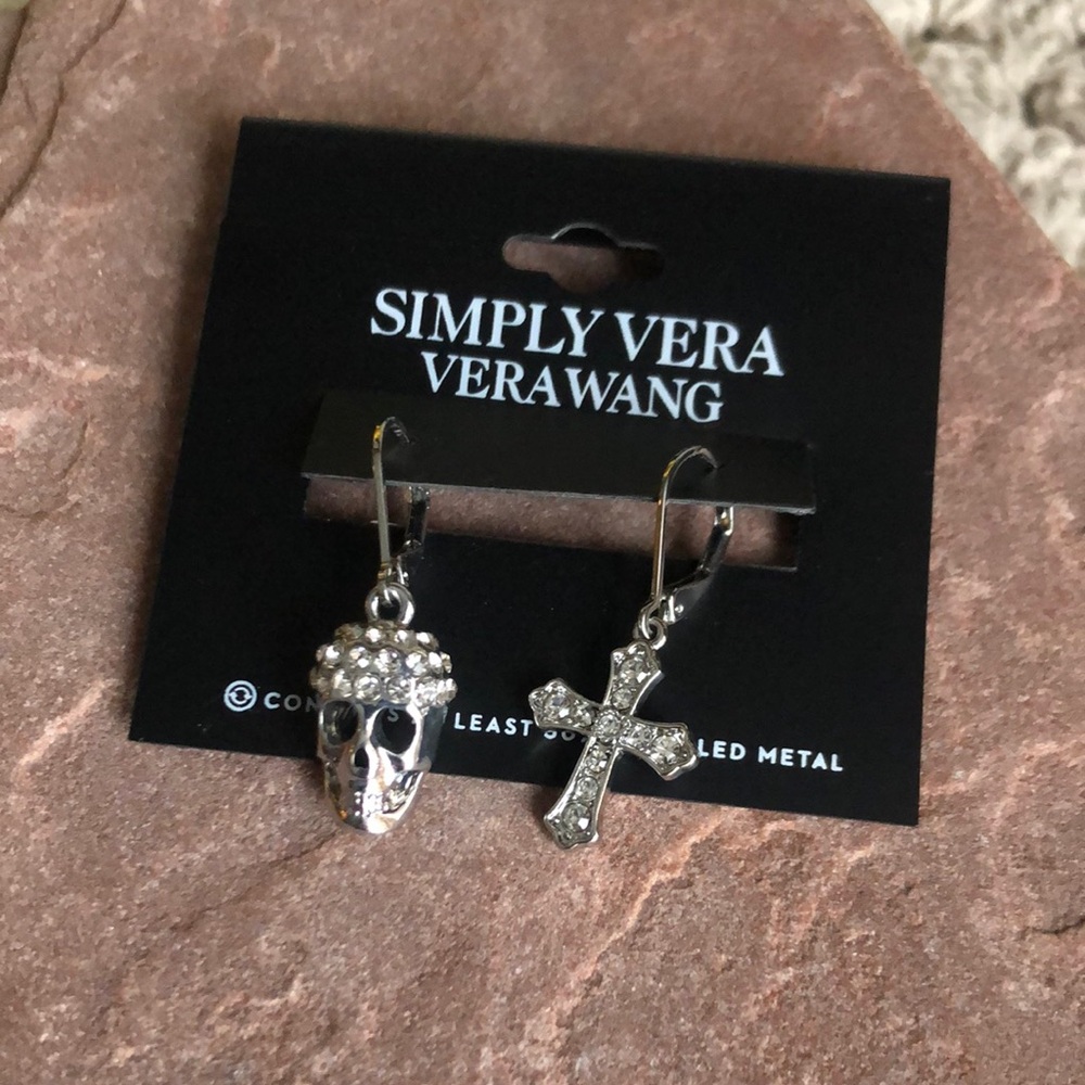 Simply Vera Vera Wang Silver Skull and Cross Earrings